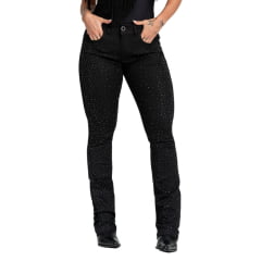 Calça Feminina Buphallos Jeans Preto Bootcut Com Pedras Brilhantes Na Frente REF: BPL1109