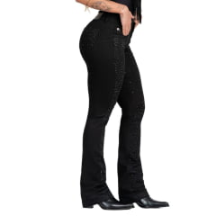 Calça Feminina Buphallos Jeans Preto Bootcut Com Pedras Brilhantes Na Frente REF: BPL1109