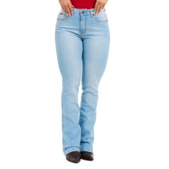 Calça Feminina Buphallos Jeans Tradicional Delavê Claro Bootcut Ref: 2149