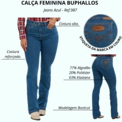 Calça Feminina Buphallos Jeans Tradicional Stone New Bootcut Ref: BPL989