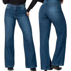 Calça Feminina Buphallos Jeans Wide Leg Básica Ref:1788