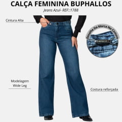Calça Feminina Buphallos Jeans Wide Leg Básica Ref:1788