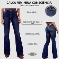 Calça Feminina Consciência Jeans Cintura Baixa Flare Jeans Escuro REF:24987