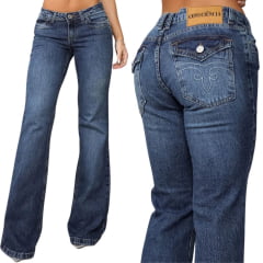 Calça Feminina Consciência Jeans Azul Sky Sujinho Bootcut Bordada Com Lapela Ref:25700