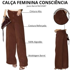 Calça Feminina Consciência Jeans Barrel Com Recortes Ref:25687