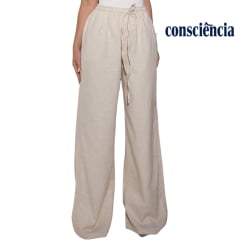 Calça Feminina Consciência Jeans Linho Wide Leg Relaxed Elástico No Cós Off White REF:24841