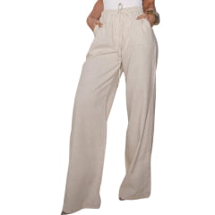 Calça Feminina Consciência Jeans Linho Wide Leg Relaxed Elástico No Cós Off White REF:24841