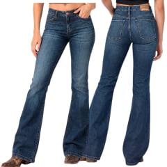 Calça Feminina Consciência Jeans Escura Com Bigode Bootcut Flare Com Cintura Baixa Ref:25760