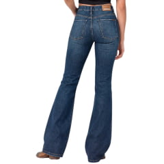 Calça Feminina Consciência Jeans Escura Com Bigode Bootcut Flare Com Cintura Baixa Ref:25760
