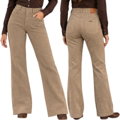 Calça Feminina Consciência Jeans Flare Camurça Bege Com Aplicação REF:90606