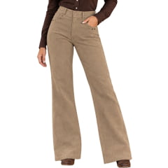 Calça Feminina Consciência Jeans Flare Camurça Bege Com Aplicação REF:90606