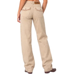 Calça Feminina Consciência Jeans Wide Leg Caqui Claro Com Lapela Alinhavada Bege Escuro- Ref:25684