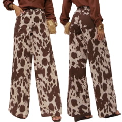 Calça Feminina Consciência Jeans Wide Leg Relaxed Com Estampa De Vaca REF:25780