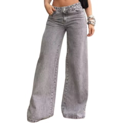 Calça Feminina Consciência Jeans Wide Leg Relaxed Cintura Baixa Jeans Cinza REF:29909