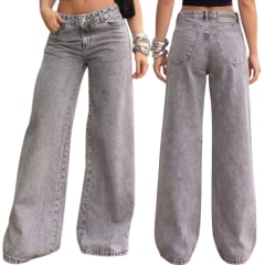 Calça Feminina Consciência Jeans Wide Leg Relaxed Cintura Baixa Jeans Cinza REF:29909