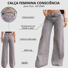 Calça Feminina Consciência Jeans Wide Leg Relaxed Cintura Baixa Jeans Cinza REF:29909