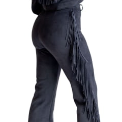 Calça Feminina Country City Duda Preto Barra Flare Com Franjas Ref: CFD21372