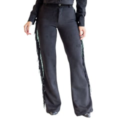 Calça Feminina Country City Duda Preto Barra Flare Com Franjas Ref: CFD21372
