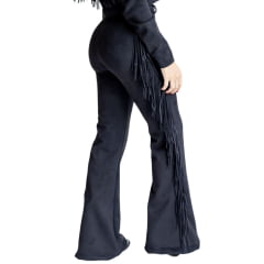 Calça Feminina Country City Duda Preto Barra Flare Com Franjas Ref: CFD21372