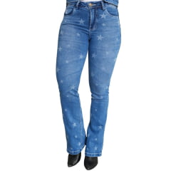 Calça Feminina Country City Jeans Azul Médio Com Desenho De Estrelas Flare REF: 328 Star