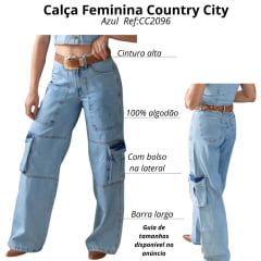 Calça Feminina Country City Jeans Clara Cargo Vanessa Ref:CC2096