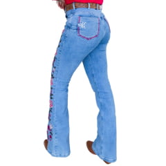 Calça Feminina Country City Jeans Delavê Bootcut Bordado Rosas Ref: DANI CBD2042