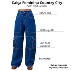 Calça Feminina Country City Jeans Escura Cargo Vanessa Ref:CC20962