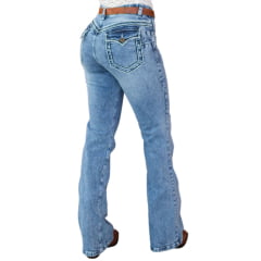 Calça Feminina Country City Jeans Isa Azul Marmorizada Bordado Barra Flare Ref:CB12113