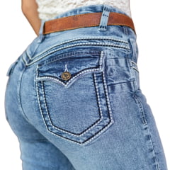 Calça Feminina Country City Jeans Isa Azul Marmorizada Bordado Barra Flare Ref:CB12113