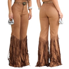 Calça Feminina Country City Júlia Marrom Com Franjas Ref: CJ 2052