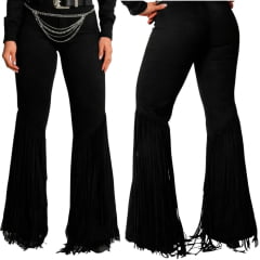 Calça Feminina Country City Júlia Preto Com Franjas Ref: CJ 20521