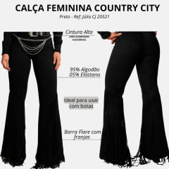 Calça Feminina Country City Júlia Preto Com Franjas Ref: CJ 20521