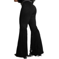 Calça Feminina Country City Júlia Preto Com Franjas Ref: CJ 20521