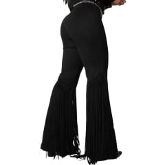Calça Feminina Country City Júlia Preto Com Franjas Ref: CJ 20521