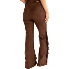 Calça Feminina Country City Virginia Marrom Com Franjas Na Lateral E Barra Flare REF:CV2106