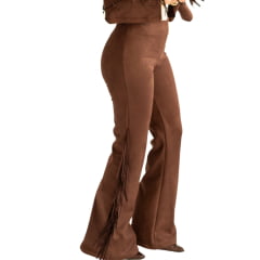 Calça Feminina Country City Virginia Marrom Com Franjas Na Lateral E Barra Flare REF:CV2106