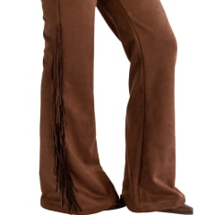 Calça Feminina Country City Virginia Marrom Com Franjas Na Lateral E Barra Flare REF:CV2106