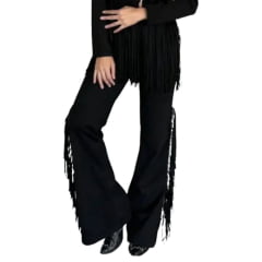 Calça Feminina Country City Virginia Preto Com Barra Flare E Franjas Na Lateral Ref:CV2106 Calça Feminina Country City Virginia Preto Com Barra Flare E Franjas Na Lateral Ref:CV2106