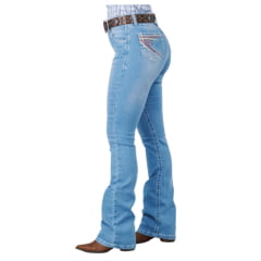 Calça Feminina Docks Jeans Azul Claro Dw53 Pespontão Flare Com Bordado Nos Bolsos Ref: 020 3904-005