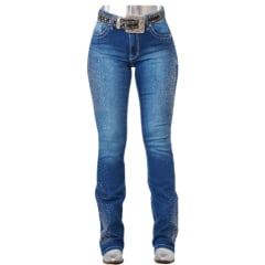 Calça Feminina Docks Jeans Azul Médio Com Strass Frente Flare DW53- Ref: 0202747-005