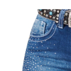 Calça Feminina Docks Jeans Azul Médio Com Strass Frente Flare DW53- Ref: 0202747-005