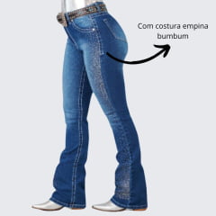 Calça Feminina Docks Jeans Azul Médio Com Strass Frente Flare DW53- Ref: 0202747-005