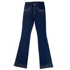 Calça Feminina Docks Jeans Western Azul DW51 FL Couro Bordado Com Strass Ref: 0204343