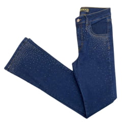 Calça Feminina Docks Jeans Western Azul DW51 FL Couro Bordado Com Strass Ref: 0204343