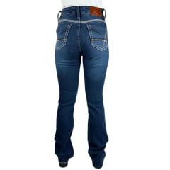 Calça Feminina Flare Miss Country Jeans Azul Escuro Com Bordado No Bolso Ref.1046