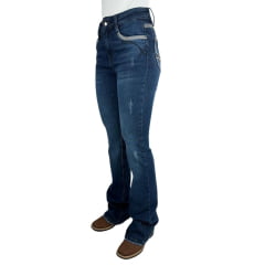 Calça Feminina Flare Miss Country Jeans Azul Escuro Com Bordado No Bolso Ref.1046