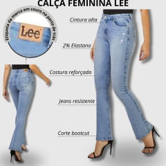 Calça Feminina Jeans Lee Azul Delavê Hoxie Premium Skinny Fit Cintura Alta Bootcut - Ref.3428L