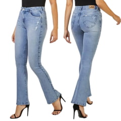 Calça Feminina Jeans Azul Delavê Hoxie Premium Skinny Fit Cintura Alta Bootcut - Ref.3428L