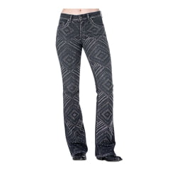 Calça Feminina Zenz Jeans Preta Flare Com Pedrarias e Brilho de Strass - Ref. 1278