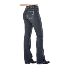 Calça Feminina Zenz Jeans Preta Flare Com Pedrarias e Brilho de Strass - Ref. 1278